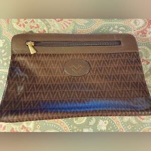 Mario Valentino brown leather Italian handbag clutch purse